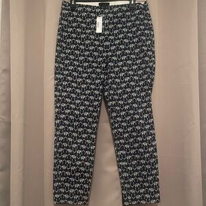 J. Crew Navy Cropped Chinos with Light Blue & White Geometric Print.
